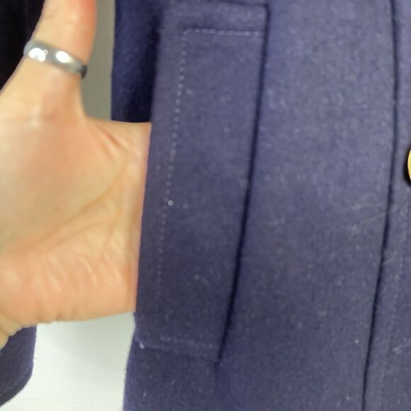 J. Crew Size 0 Peacoat Coat Wool Blend Navy Double Breasted Collared Pockets - Picture 4 of 8